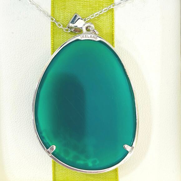 JMH Sterling Silver Shamrock Green Onyx Pendant Necklace Ireland Irish Clover - Picture 8 of 10